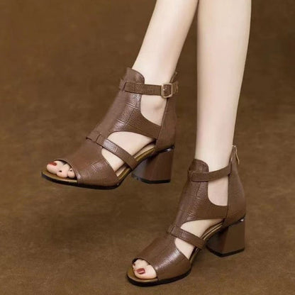 Women's High Heeled Leather Open Toe Sandals