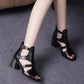 Women's High Heeled Leather Open Toe Sandals