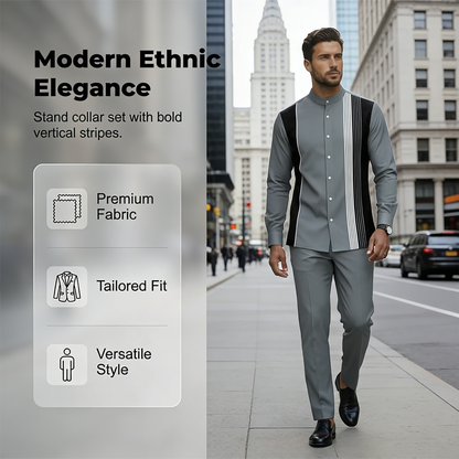 ✨ Męski zestaw dwuczęściowy: koszula w paski i spodnie – styl casualowy 👖