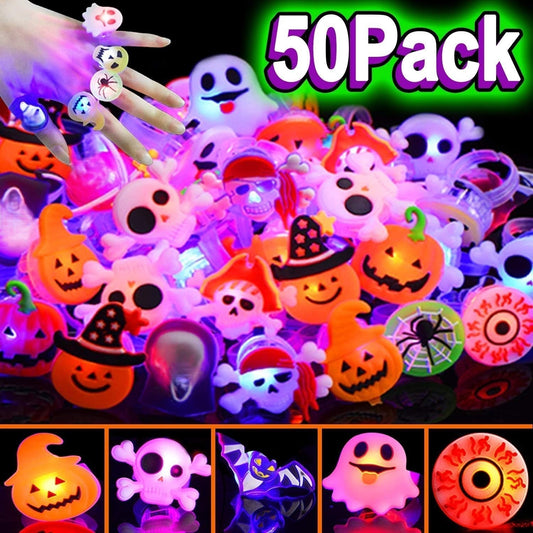 Świecące pierścionki LED na Halloween – Zestaw 50 sztuk