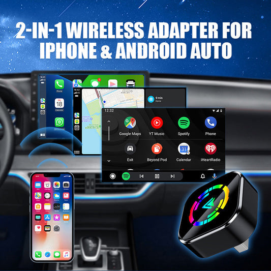 🚗📱 Adapter bezprzewodowy 2 w 1: bezprzewodowe automatyczne połączenie dla iPhone'a i Androida – ciesz się bezpieczeństwem jazdy i swobodą! 🔋🎉