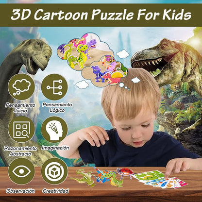 🦖Edukacyjne puzzle 3D z kreskówkami