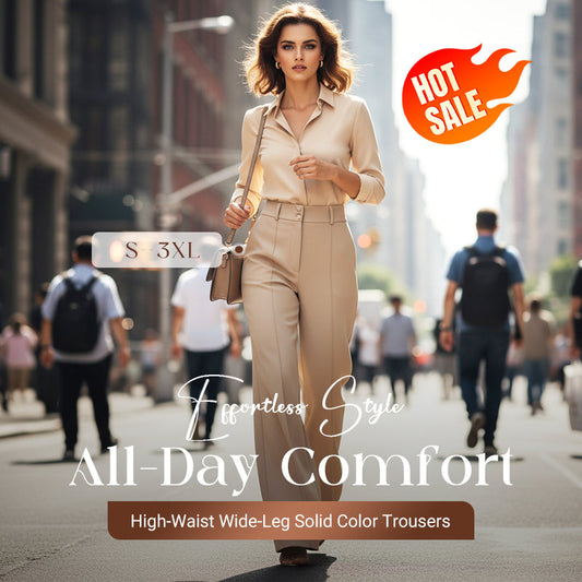 Damskie jednokolorowe spodnie z wysokim stanem i szerokimi nogawkami