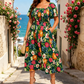 🏖️ Letnia Wyprzedaż 50% ZNIŻKI 🏝️ 👗 Kwiatowa sukienka midi z marszczeniem, kwadratowym dekoltem i kieszeniami 💃