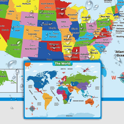 Plakat ścienna z mapą świata do nauki geografii dla dzieci