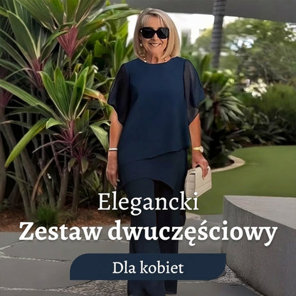 Komplet składający się z uroczej, asymetrycznej góry i spodni o szerokich nogawkach 👚👖✨