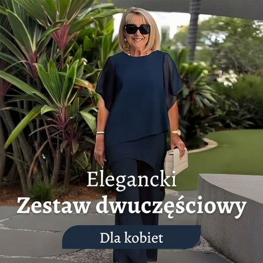 Komplet składający się z uroczej, asymetrycznej góry i spodni o szerokich nogawkach 👚👖✨