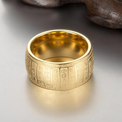 Buddhist golden light mantra titanium steel ring