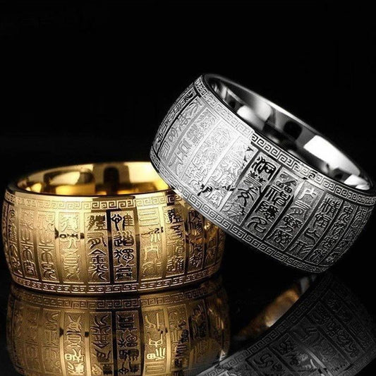 Buddhist golden light mantra titanium steel ring