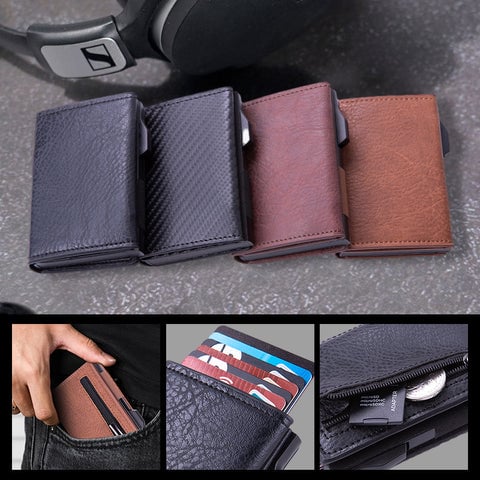 Men's wallet with automatic pop-up card holder